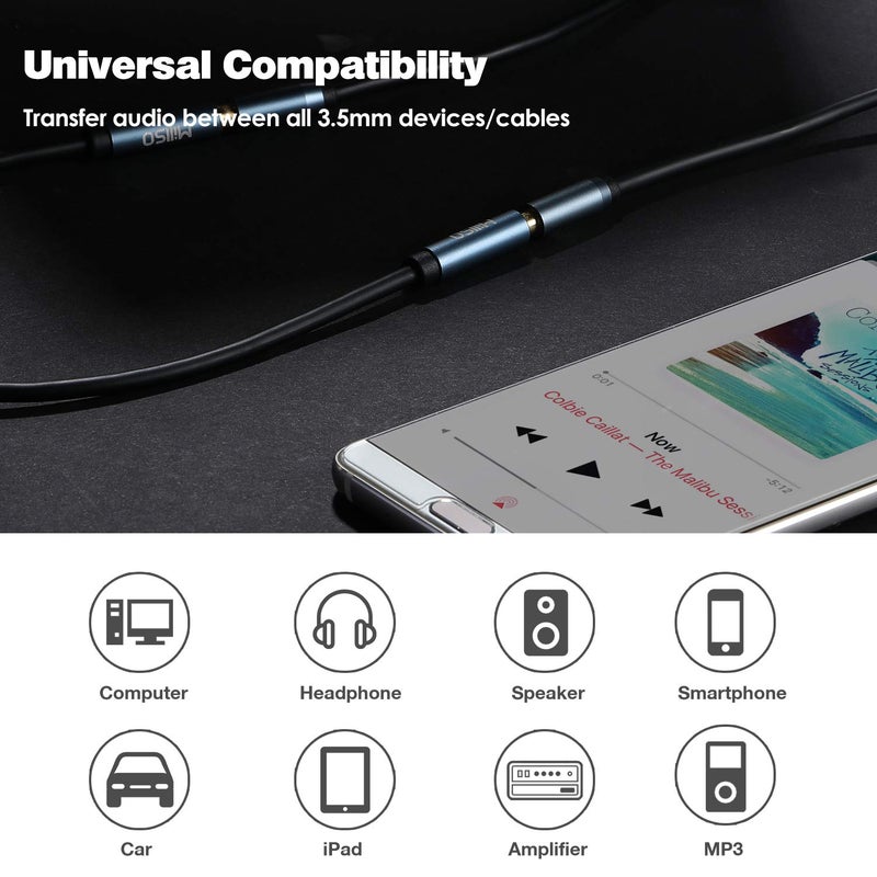 MillSO 3.5mm Female to Female AUX Adapter Cable TRS Premium Stereo Gold-Plated 1/8" Audio AUX Cord Connectors for Headphones, Car Stereo, or Home HiFi Sound System - 1m / 3.3 Feet - Image 4